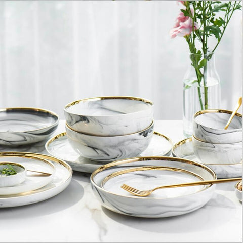 Gold Marble Dinner Plate Set Ceramic